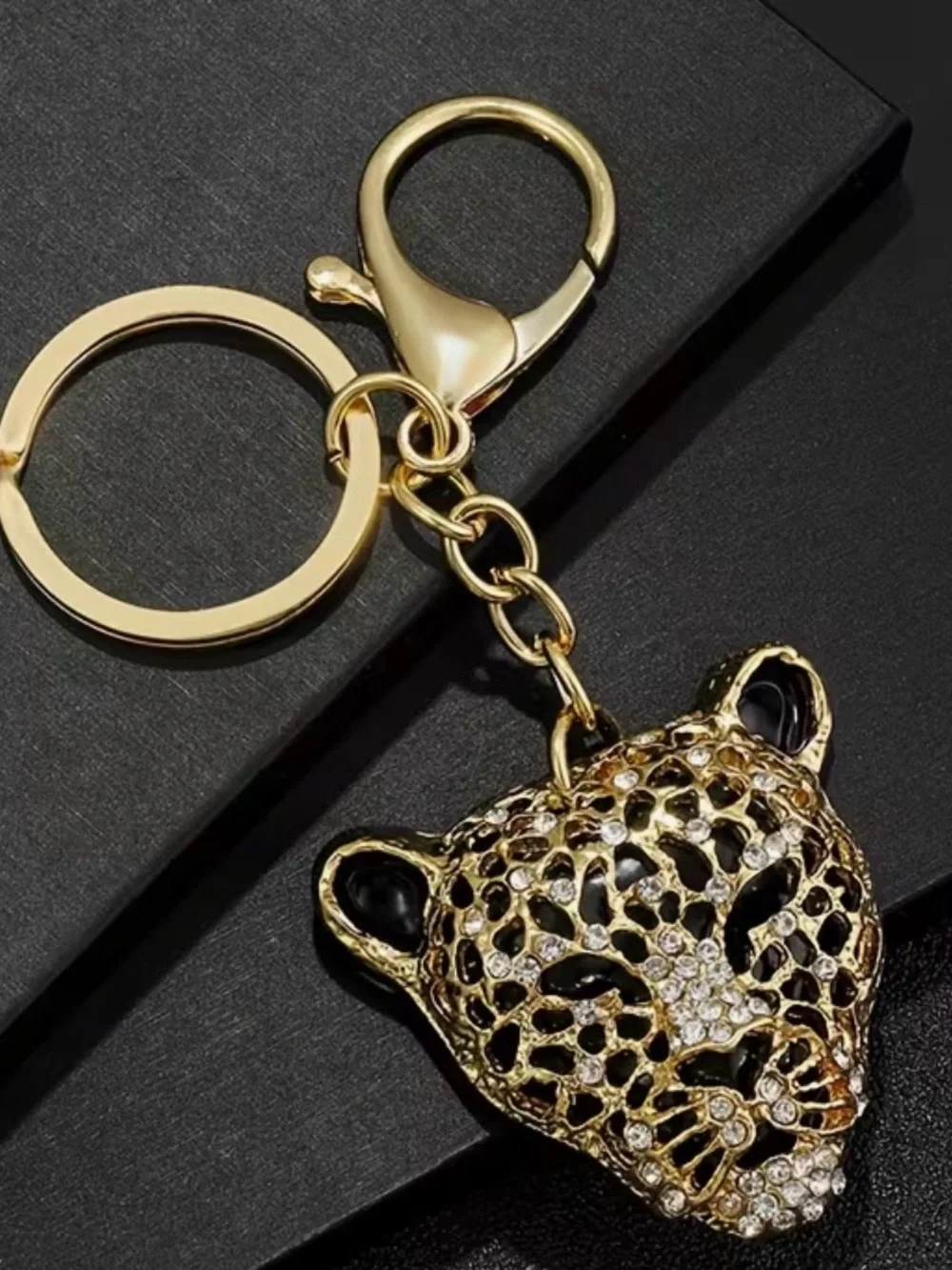 Gold Leopard Head Keychain Charm - Women Accessories